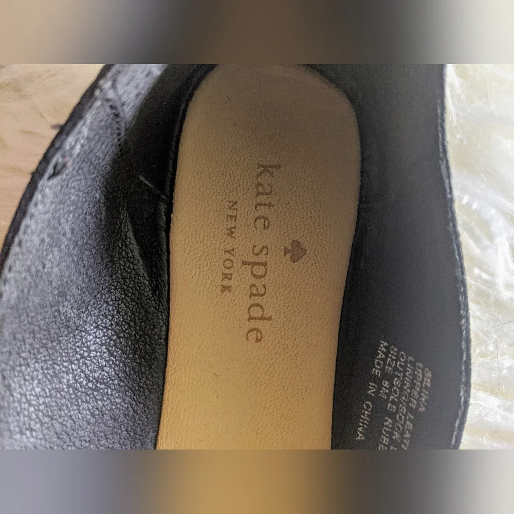 Kate Spade Silina Black Suede Gold Bow Flats size 8